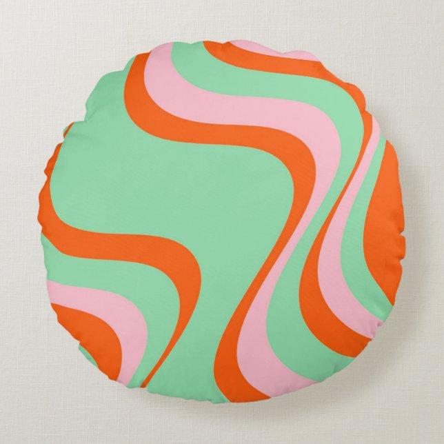 Colourful Retro Swirl Groovy Y2K Pattern  Round Pillow (Front)
