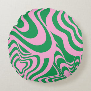 Colourful Retro Swirl Groovy Y2K Pattern Round Pillow