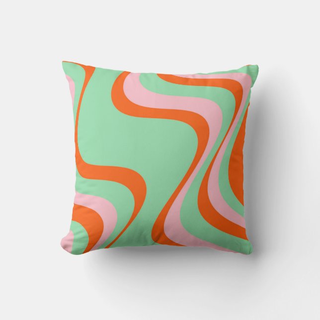 Colourful Retro Swirl Groovy Y2K Pattern  Throw Pillow (Front)