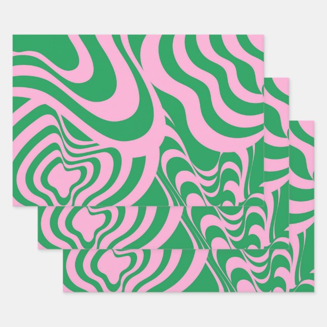 Colourful Retro Swirl Groovy Y2K Pattern  Wrapping Paper Sheet (Set)