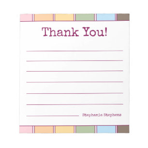 Colourful Retro Thank You Your Name Lined  Notepad