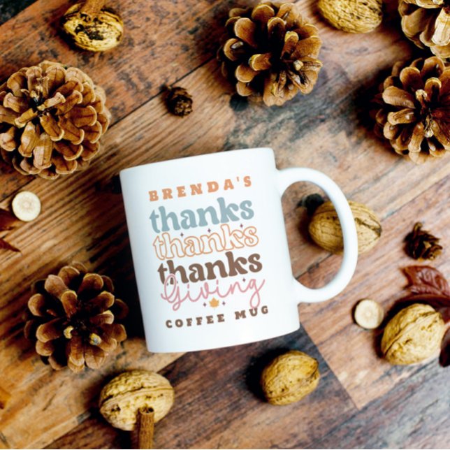 Colourful Retro Thanks Giving Typography Coffee Mug (Creator Uploaded)