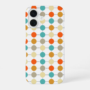 Colourful Retro Throwback Circles On Black Grid iPhone 16 Case