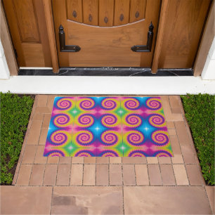 Colourful retro tie dye pattern doormat