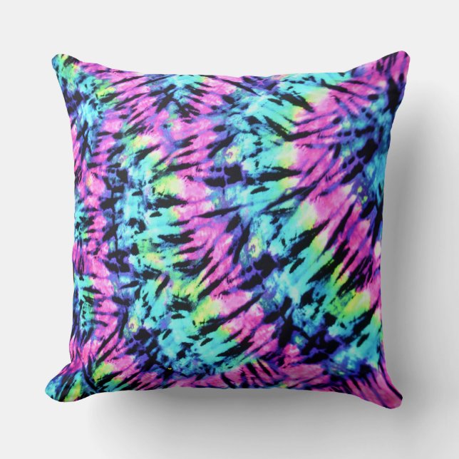 Colourful Retro Tie-Dye Throw Pillow (Front)