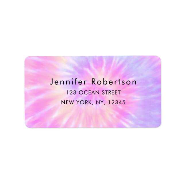 Colourful Retro Tie Dye Tiedye Name Address  Label (Front)