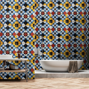 Colourful Retro Tile Style Wallpaper