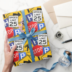 Colourful Retro Traffic Signs All Occasion Wrapping Paper