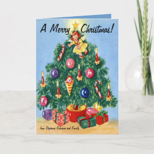 Colourful Retro Tree Personalized Christmas Cards