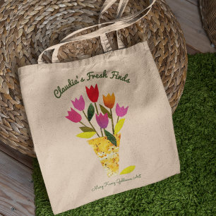 Colourful Retro Tulips Personalized Healthy Eating Tote Bag