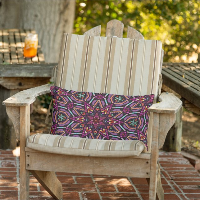 Colourful Retro Turkish Mosaic Tribal Art Pattern Lumbar Pillow (Chair)