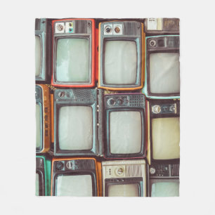 Colourful retro TV pile, vintage. Fleece Blanket