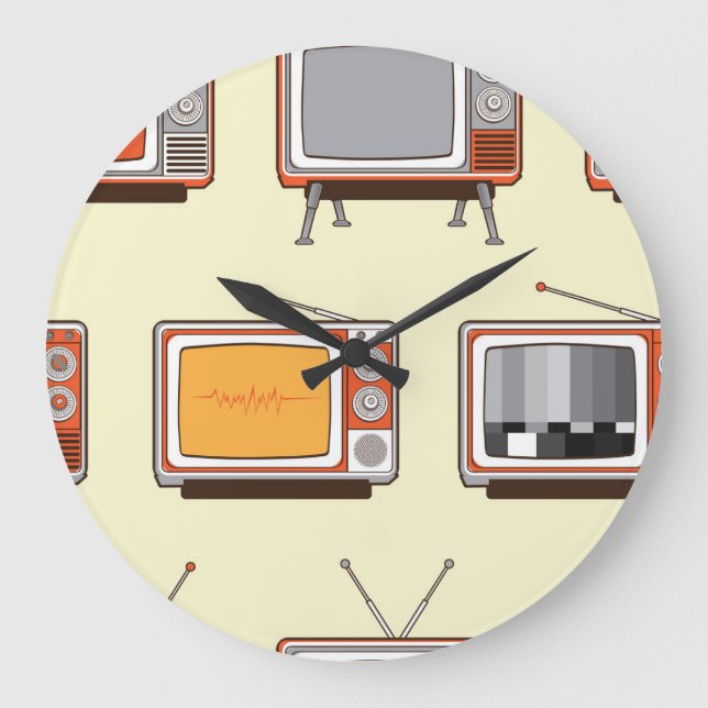 Colourful retro TV, vintage pattern Large Clock (Front)