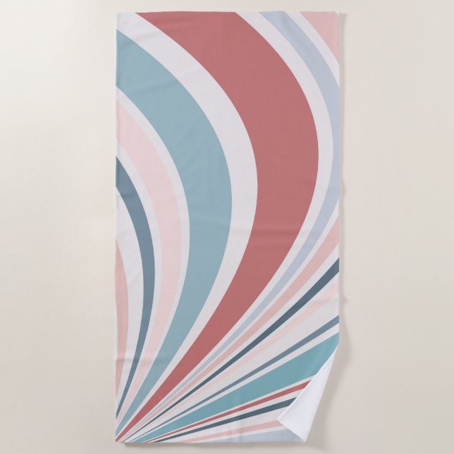 Colourful retro vibes in pink, blue and grey beach towel (Front)