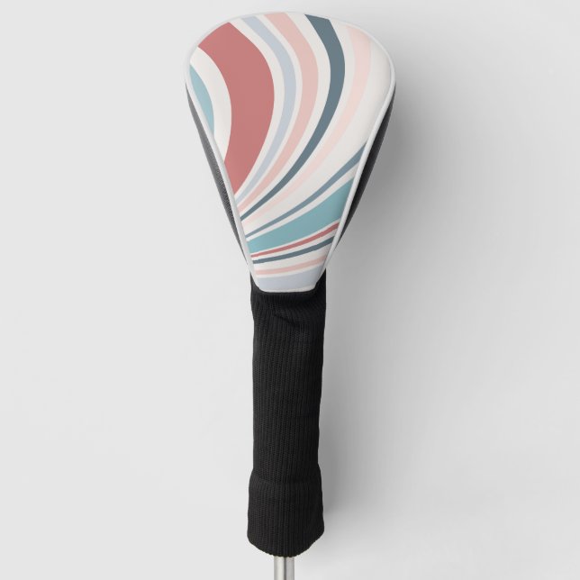 Colourful retro vibes in pink, blue and grey golf head cover (Front)