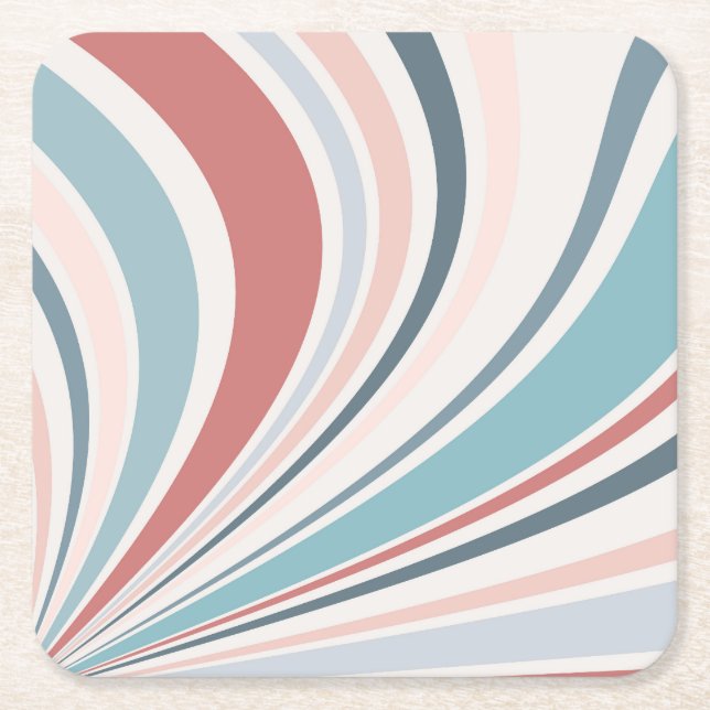 Colourful retro vibes in pink, blue and grey square paper coaster (Front)