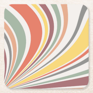 Colourful retro vibes square paper coaster