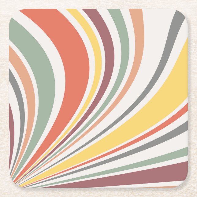 Colourful retro vibes square paper coaster (Front)