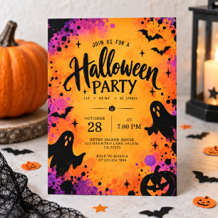 Colourful Retro Vibrant Halloween Party Invitation