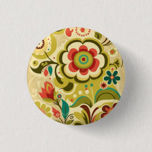 Colourful retro vintage design floral Button