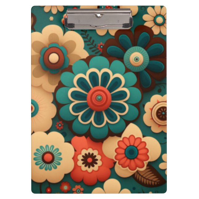 Colourful retro vintage flowers clipboard (Front)