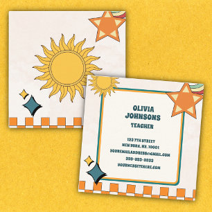 Colourful Retro Vintage Theme School Teacher Square Business Card