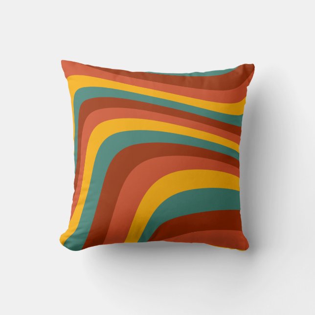 Colourful Retro Wave Fun Groovy Abstract Pattern Throw Pillow (Front)