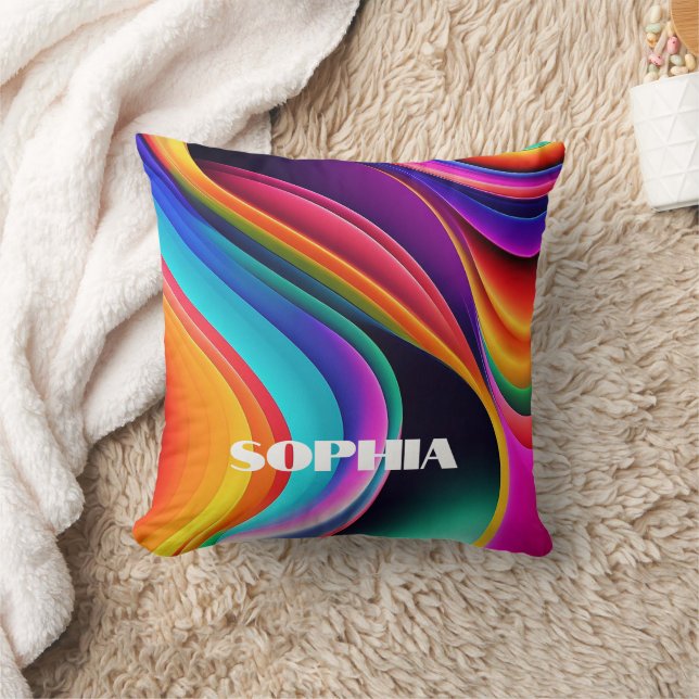 Colourful Retro Waves Accent Personal Throw Pillow (Blanket)