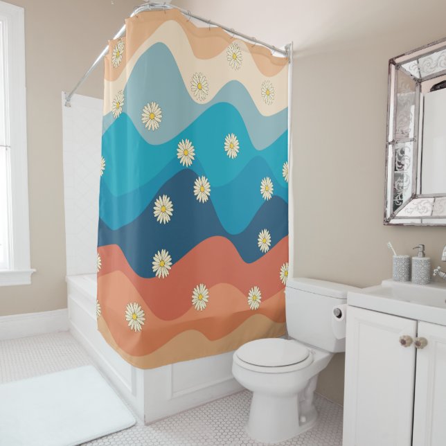 Colourful Retro Waves & Daisies Pattern (In Situ)