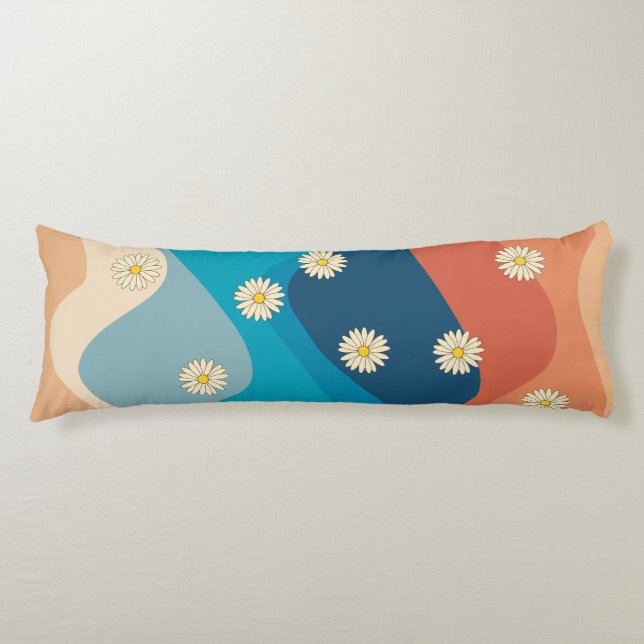 Colourful Retro Waves & Daisies Pattern Body Pillow (Front)