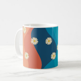 Colourful Retro Waves & Daisies Pattern  Coffee Mug