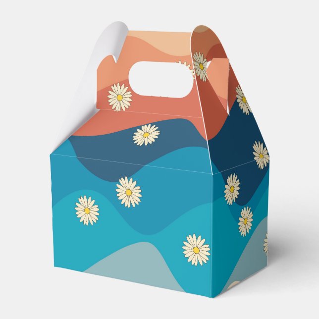 Colourful Retro Waves & Daisies Pattern  Favor Box (Front Side)
