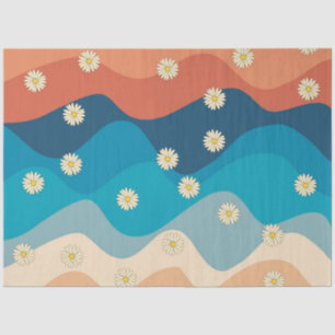 Colourful Retro Waves & Daisies Pattern Tissue Paper
