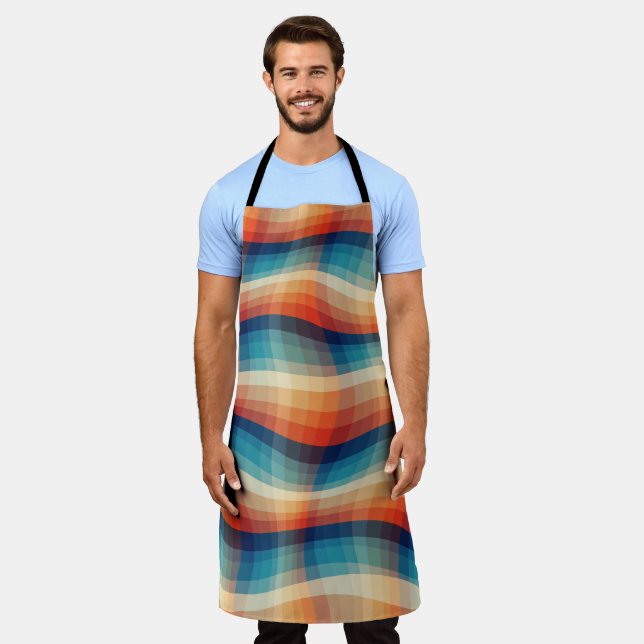 Colourful Retro Waves Vintage Apron (Worn)