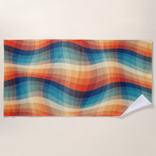 Colourful Retro Waves Vintage Beach Towel