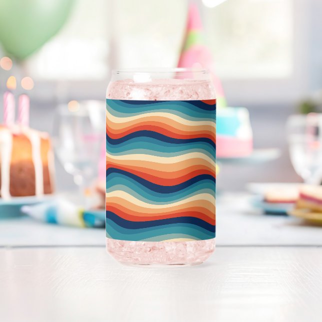 Colourful Retro Waves Vintage Can Glass (Insitu (Birthday))