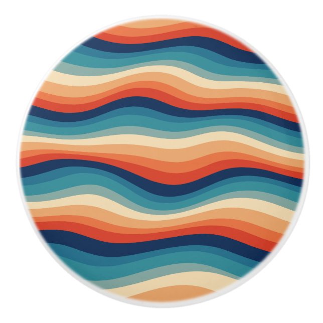 Colourful Retro Waves Vintage Ceramic Knob (Front)