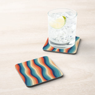 Colourful Retro Waves Vintage Coaster