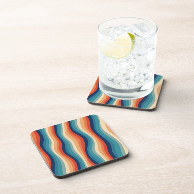 Colourful Retro Waves Vintage Coaster (Right Side)