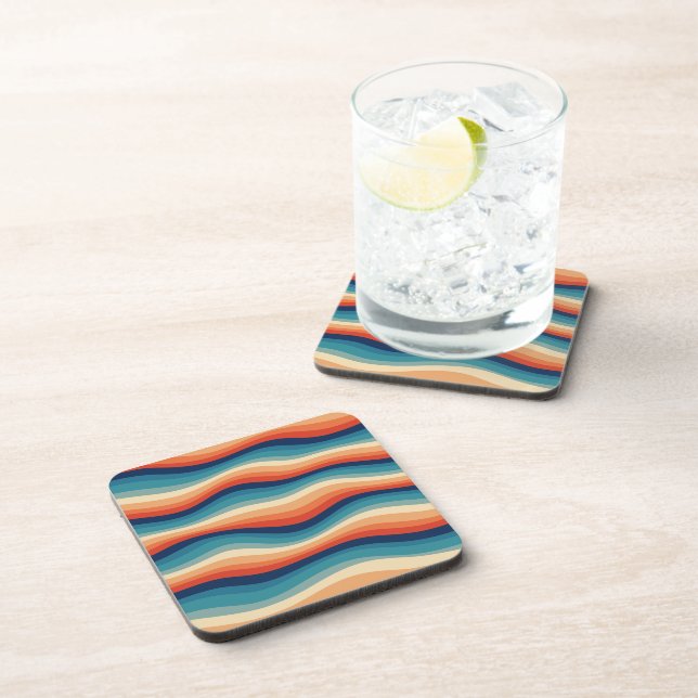 Colourful Retro Waves Vintage Coaster (Right Side)