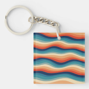 Colourful Retro Waves Vintage Keychain
