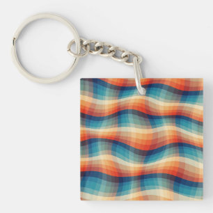 Colourful Retro Waves Vintage Keychain