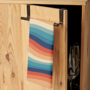 Colourful Retro Waves Vintage Kitchen Towel