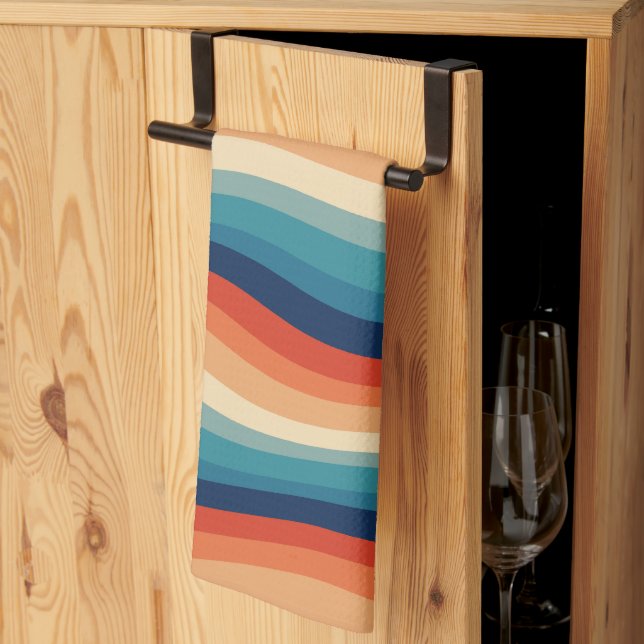 Colourful Retro Waves Vintage Kitchen Towel (Thirds Fold)