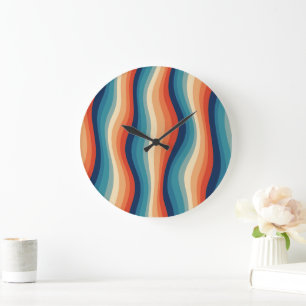 Colourful Retro Waves Vintage Large Clock