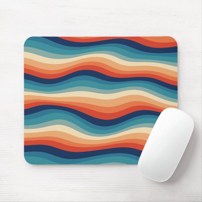 Colourful Retro Waves Vintage Mouse Pad (With Mouse)