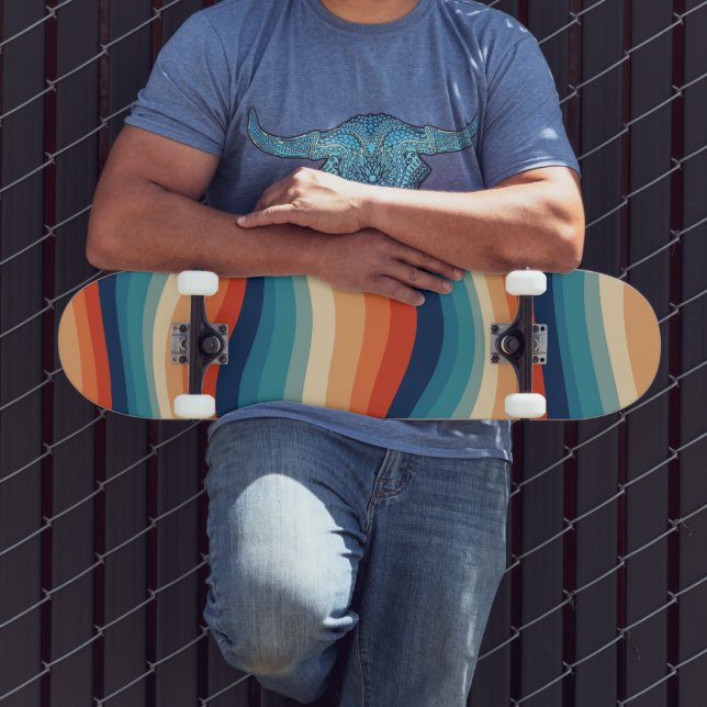 Colourful Retro Waves Vintage Skateboard (Outdoor 3)