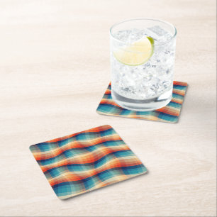 Colourful Retro Waves Vintage Square Paper Coaster