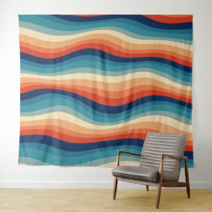Colourful Retro Waves Vintage Tapestry