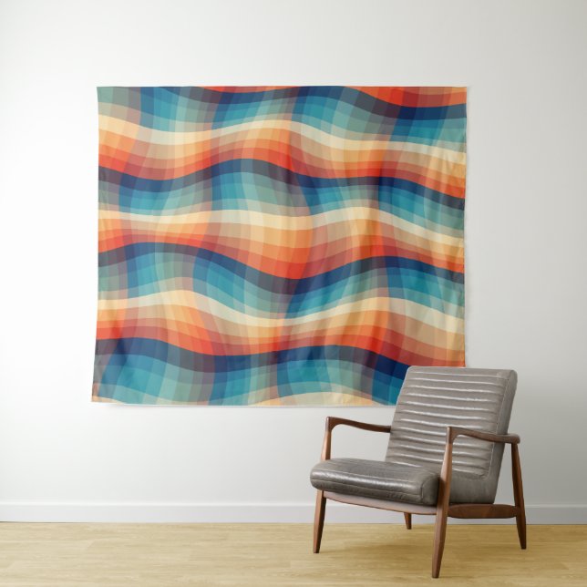 Colourful Retro Waves Vintage Tapestry (In Situ (Horizontal))